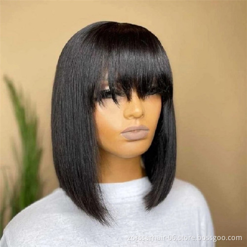 Wholesale Straight Bob Wig Brazilian Remy Hair Human Wigs For Women Ombre Color Full Machine Made Wig With Bang
